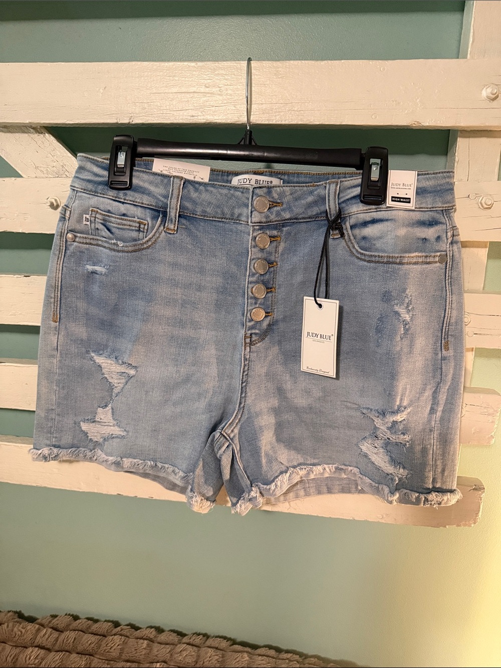Judy Blue High Waist Distressed Button-Fly Denim Shorts